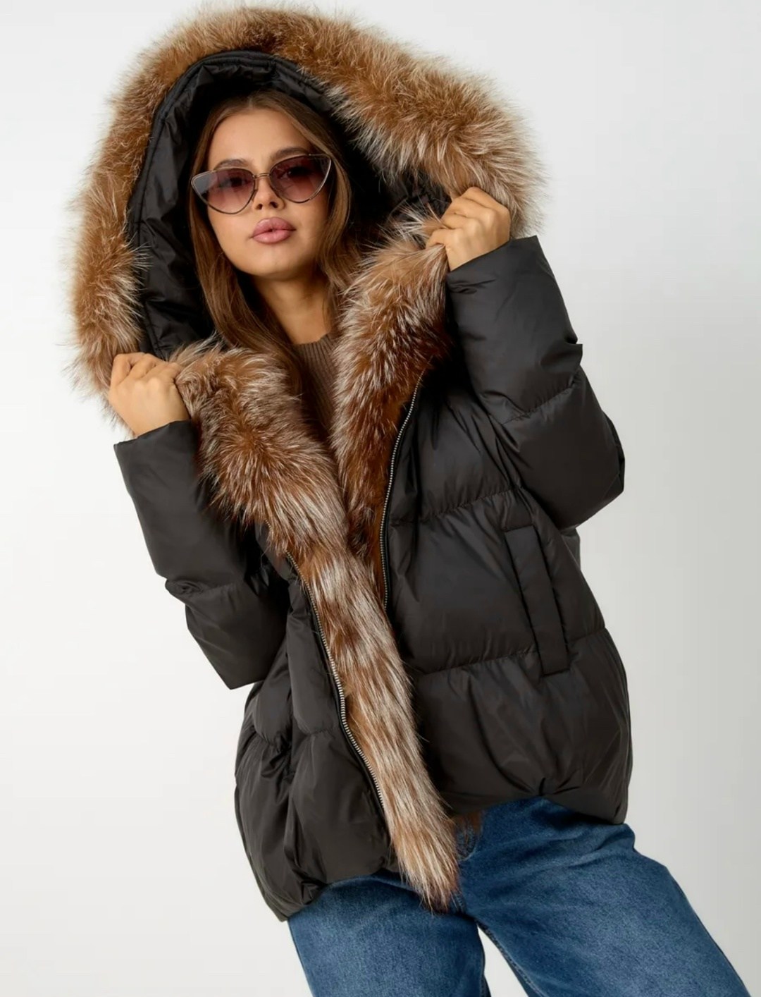 куртка - пуховик с мехом песца city furs,пуховик с натуральным мехом,пуховик женский,пуховик женский с мехом,зимний пуховик с натуральным мехом лисы и капюшоном bomfurs