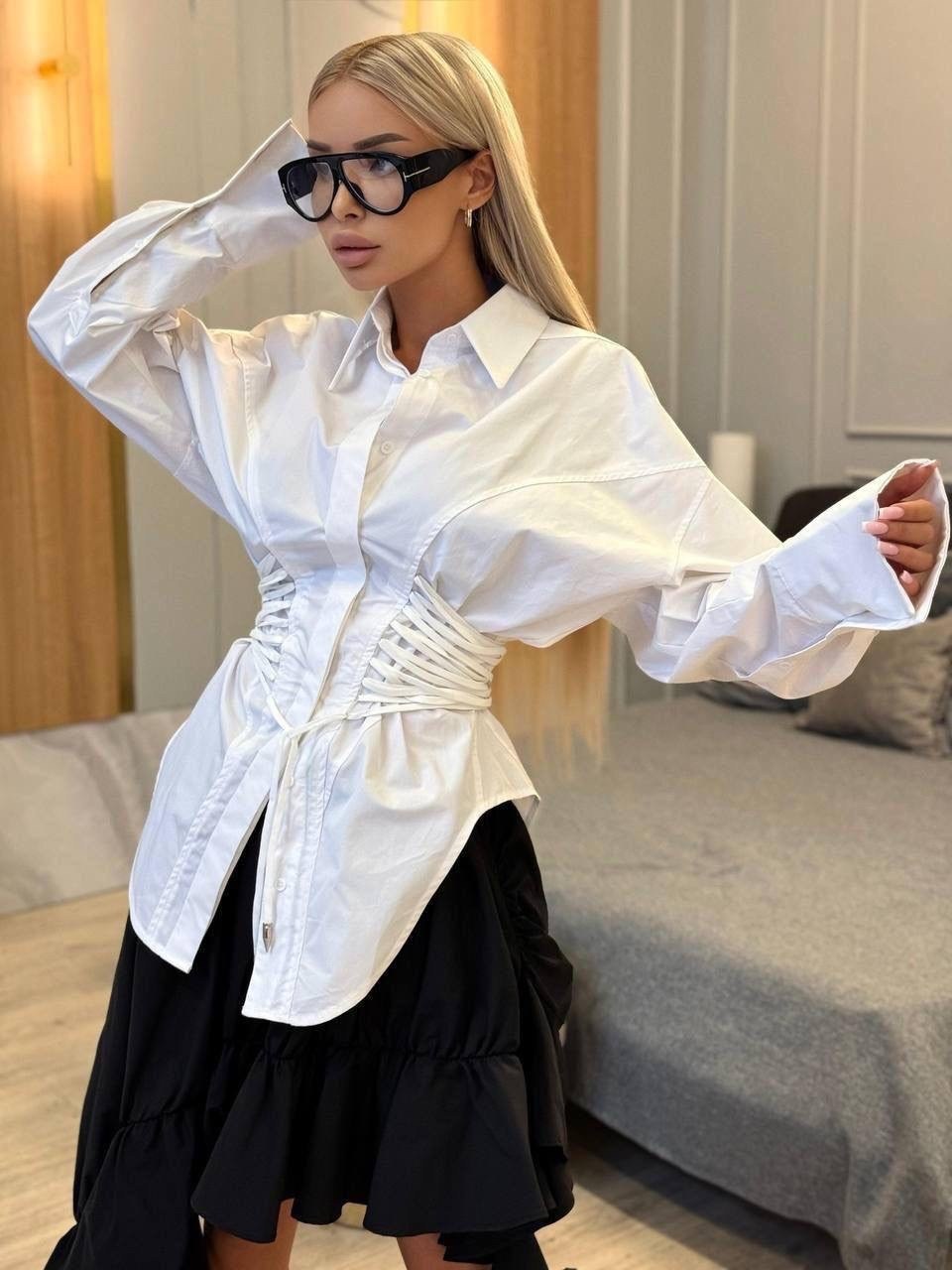 рубашка корсетного типа с длинным рукавом zzar 33763349,рубашка с корсетом,белая рубашка с корсетом,белая женская рубашка,рубашка корсетного типа с длинным рукавом zzar