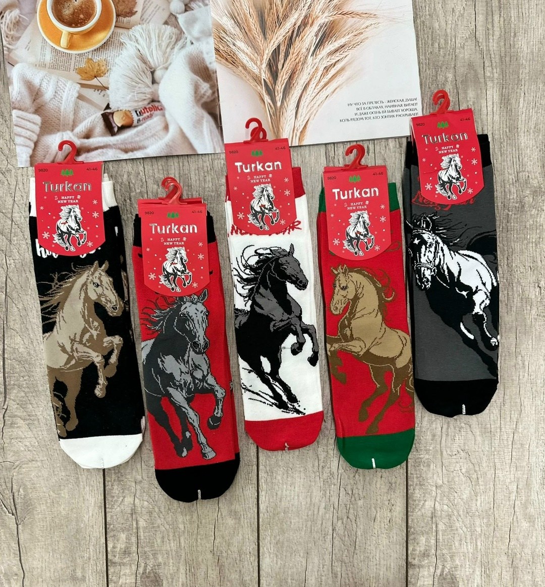 носки новогодние с принтом набор turkan,набор новогодних носков с принтом 5 шт turkan,новогодние детские носки "turkan" n.8434 дракон,носки комплект 5 пар размер 41-46 новогодние,мужские носки новогод