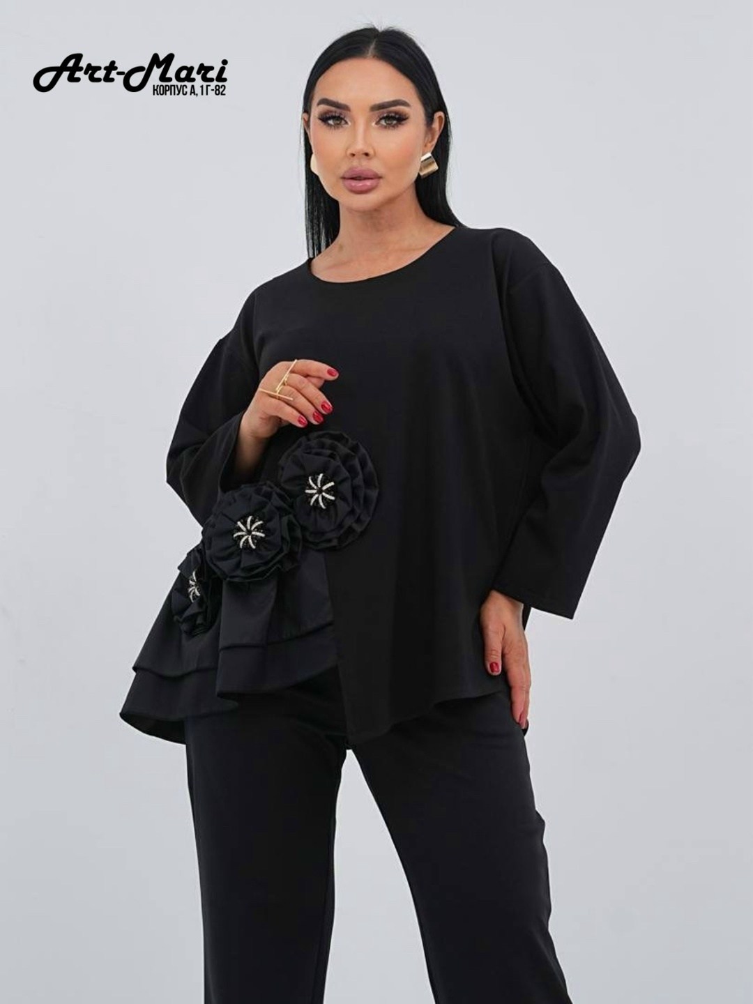 женский брючный костюм,женские костюмы,костюм с брюками,костюм dilanavip 2080 черный,