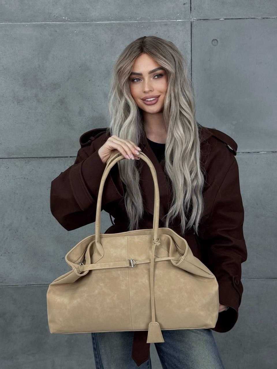 большая универсальная сумка цвета графит,сумка,сумка замшевая,модная большая сумка,женская сумка большая