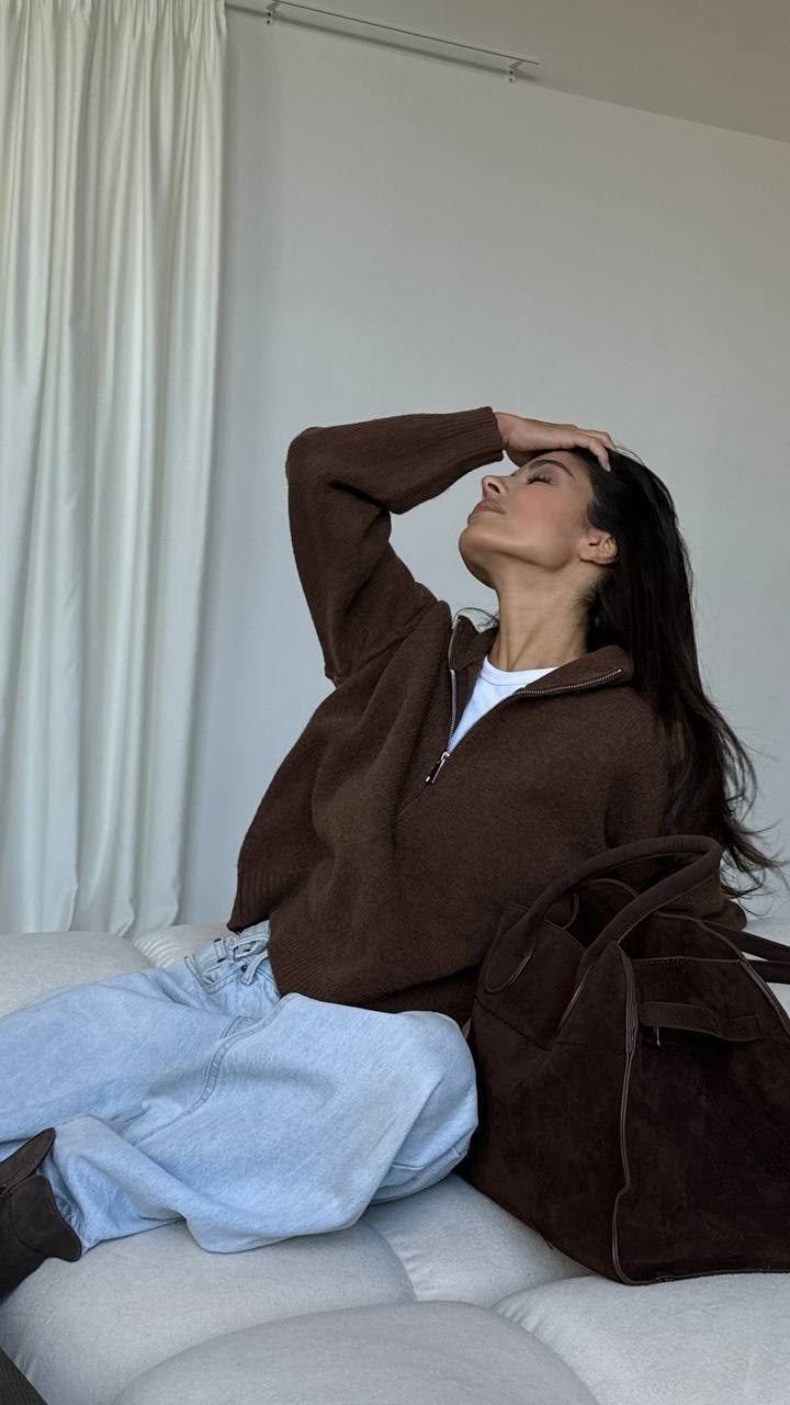 свитер оверсайз,hirsionsan осенние свитера с отложным воротником на молнии,пуловер на молнии,свитер вязаный оверсайз с горлом на молнии angel,кофта черный