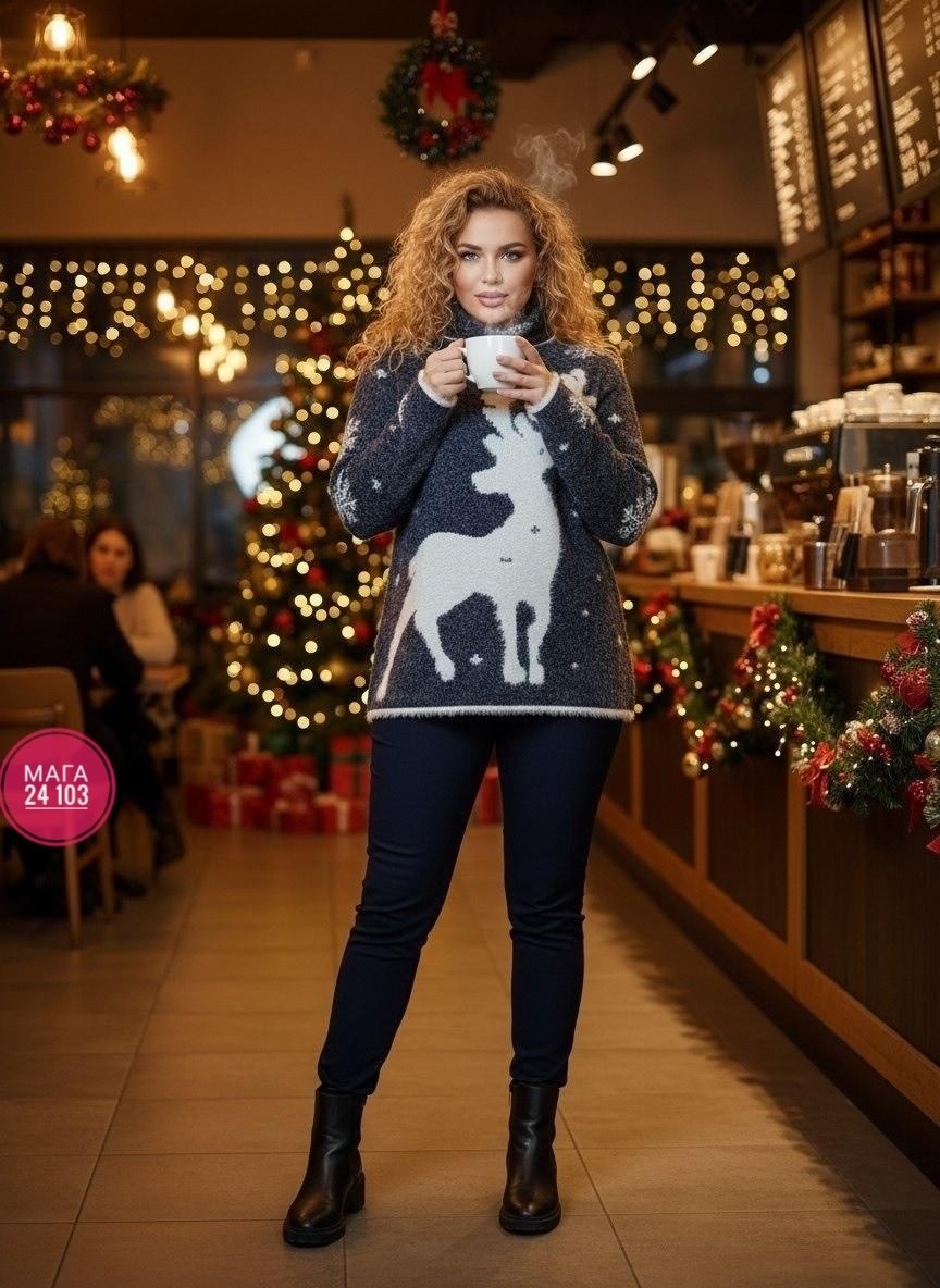 женский свитер,женский свитер с оленями,джемпер,свитер,свитер новогодний