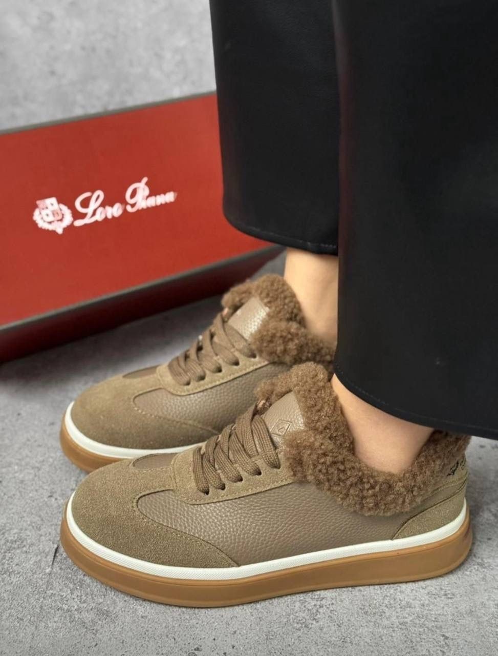 кроссовки loro piana,,зимние женские кроссовки из замши с мехом loro piana серые,зимние кеды loro piana из натуральной замши,брендовые модные замшевые зимние кеды с мехом beplatinum