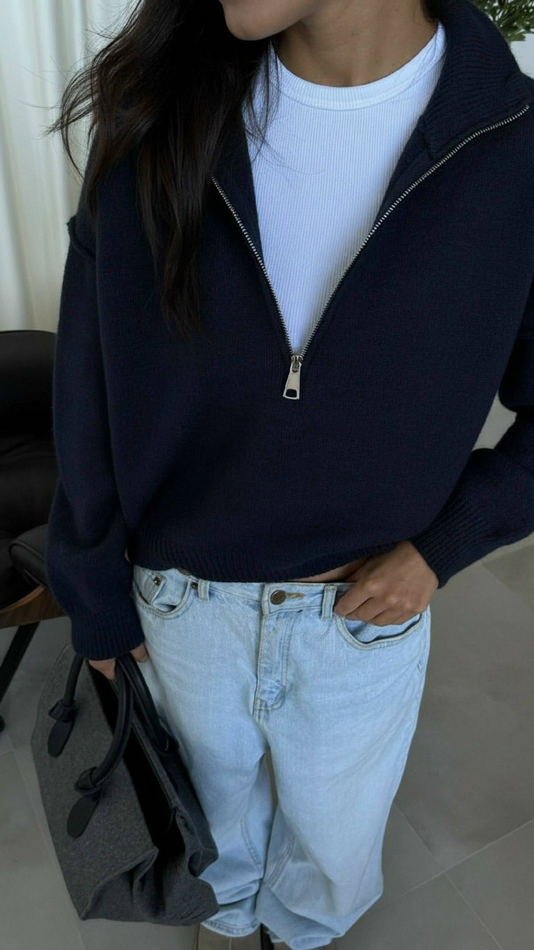 свитер оверсайз,hirsionsan осенние свитера с отложным воротником на молнии,пуловер на молнии,свитер вязаный оверсайз с горлом на молнии angel,кофта черный