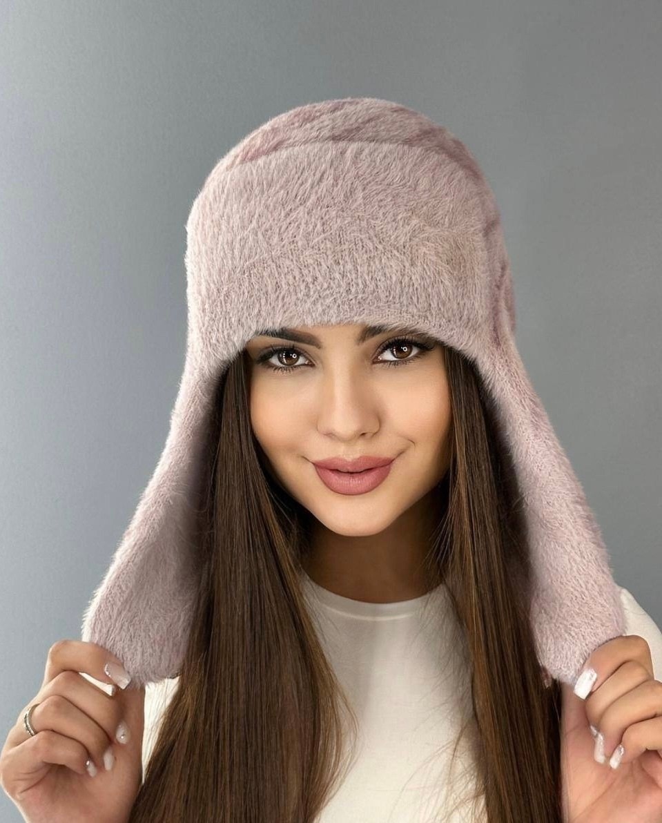 шапка ушанка женская,пушистая шапка,женская зимняя пушистая шапка ушанка из ангоры,шапка женская зимняя ушанка,шапка зимняя вязаная ушанка