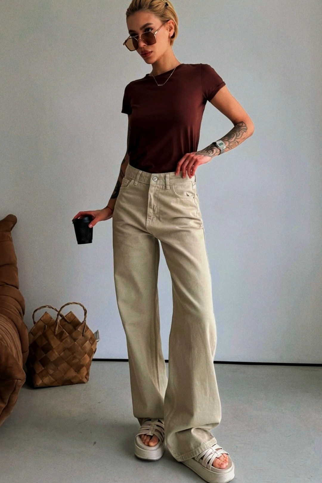 джинсы женские бежевые,джинсы палаццо летние,джинсы madmext бежевый,брюки джинсы,женские джинсы