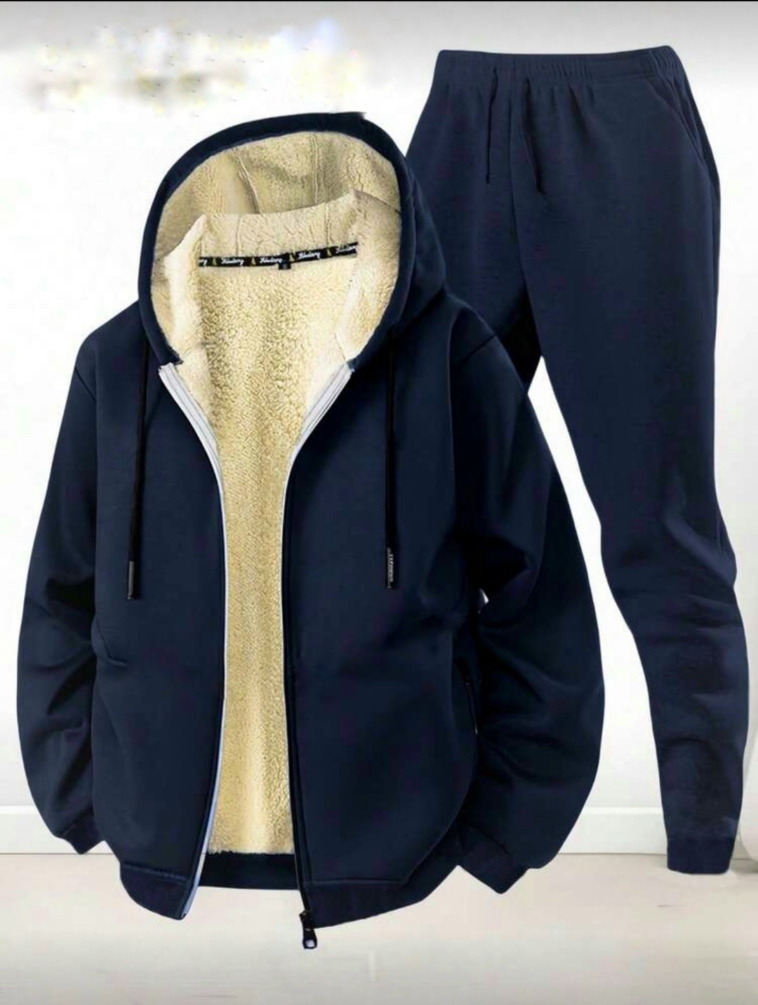мужской утепленный флисовый спортивный костюм,тёплый мужской спортивный костюм,мужской спортивный костюм с флисовой подкладкой темно-синий,мужская осенне-зимняя модная повседневная флисовая спортивная