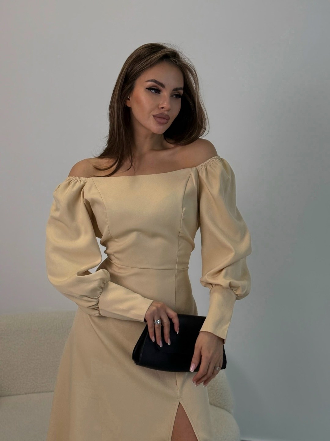 платье стильное,платье,женское платье,платье с объемными рукавами,стильное платье миди
