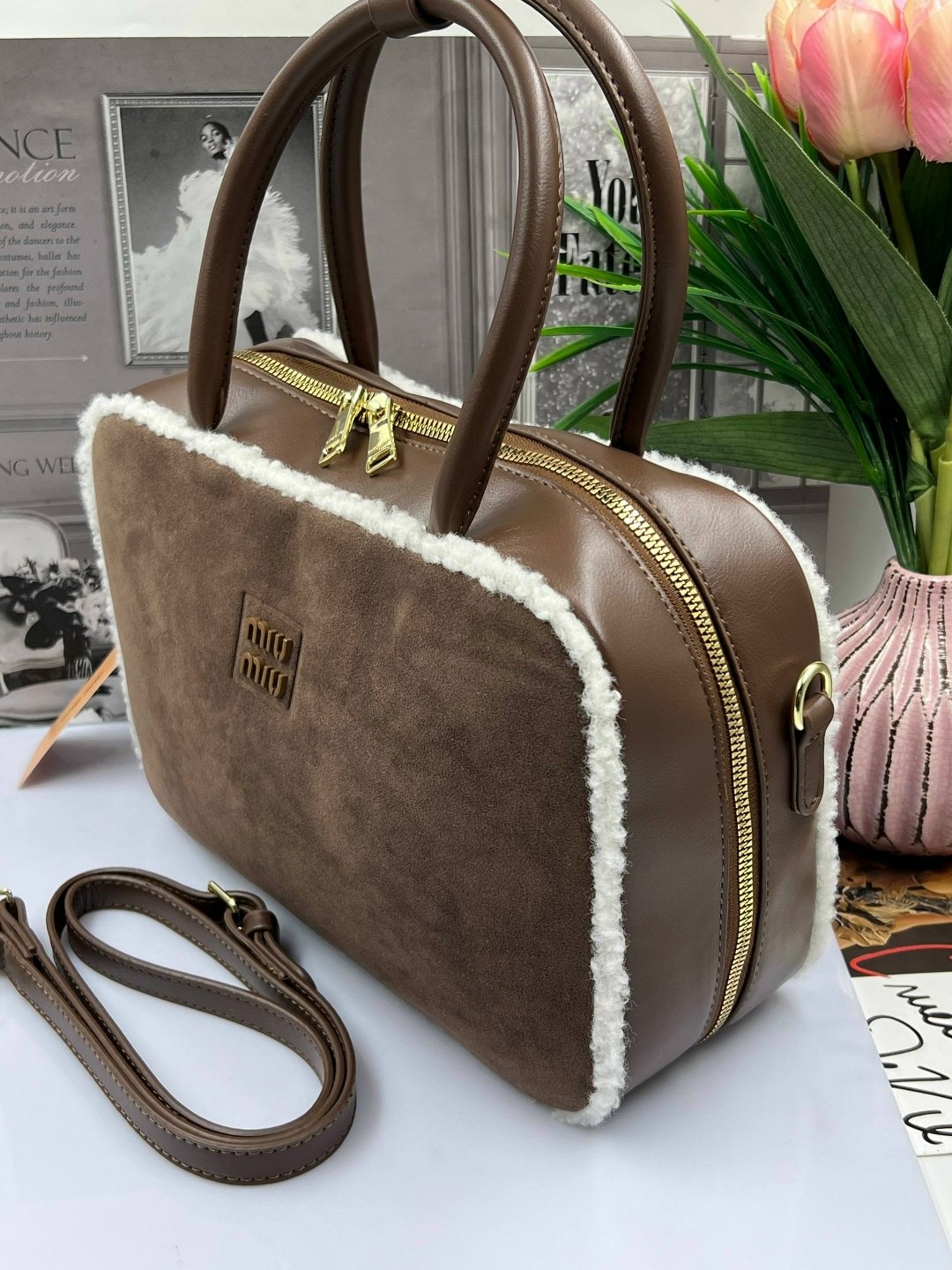 сумка женская,сумка тоут miu miu с мехом,сумка miu miu,сумочки,сумка женская черная