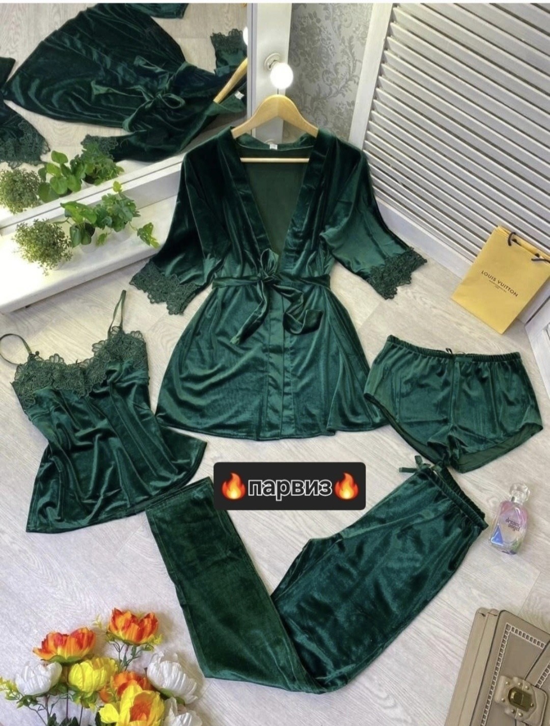 пижама велюр,комплект пижама,пижама комплект женская,пижама из бархата,велюровая пижама 5 в 1