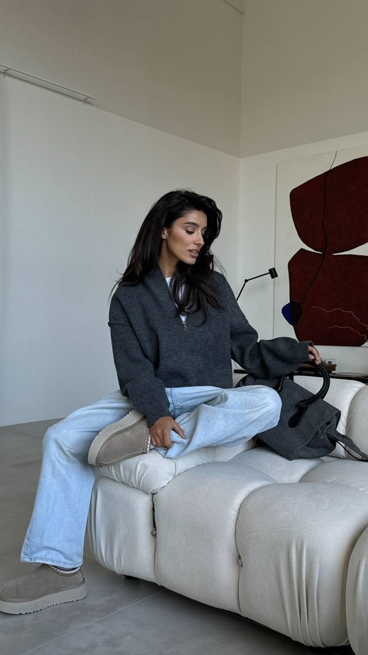 свитер оверсайз,hirsionsan осенние свитера с отложным воротником на молнии,пуловер на молнии,свитер вязаный оверсайз с горлом на молнии angel,кофта черный