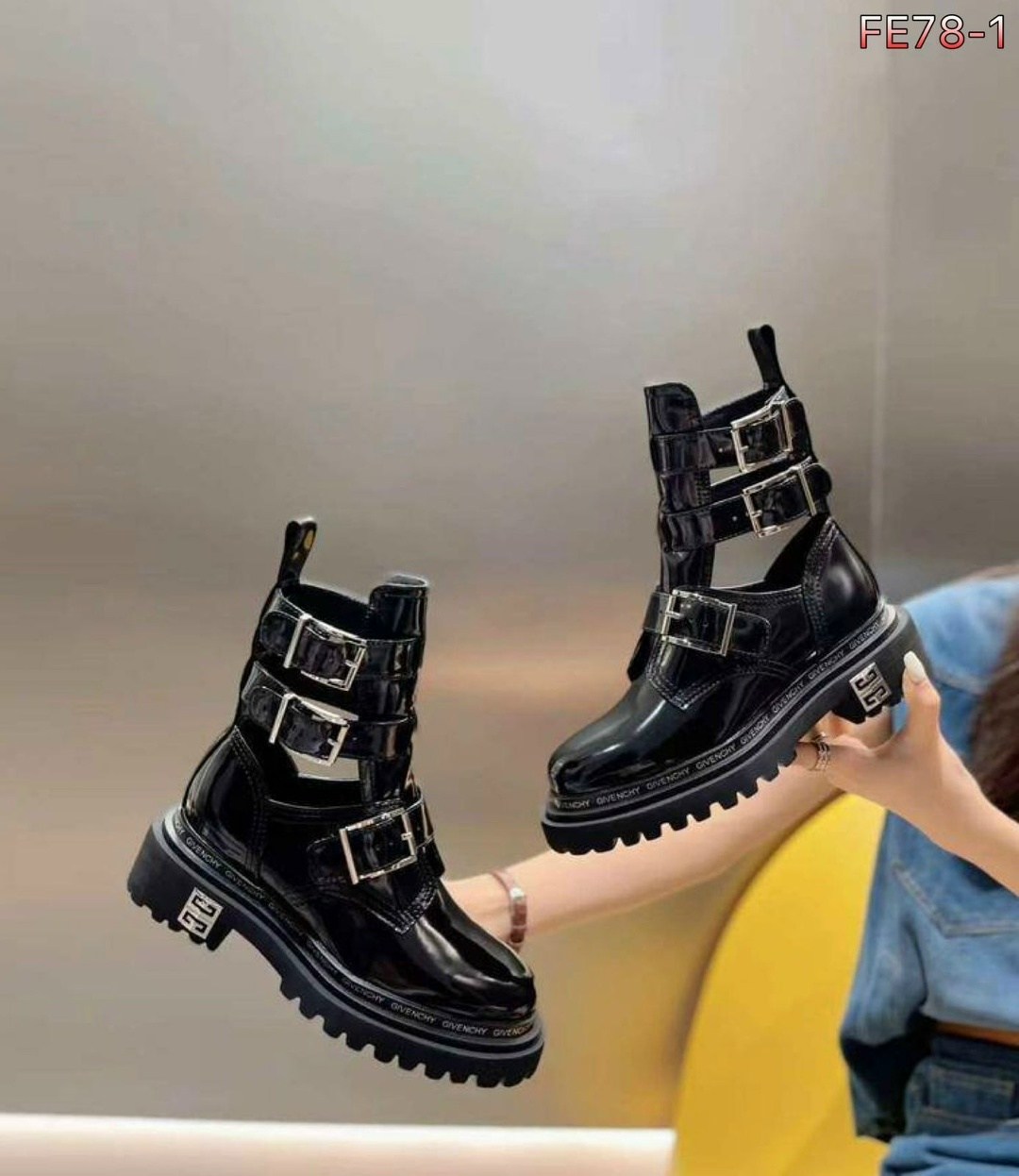 ботинки givenchy,,лакированные ботинки дживанши,givenchy ,женские кожаные ботинки givenchy с пряжками