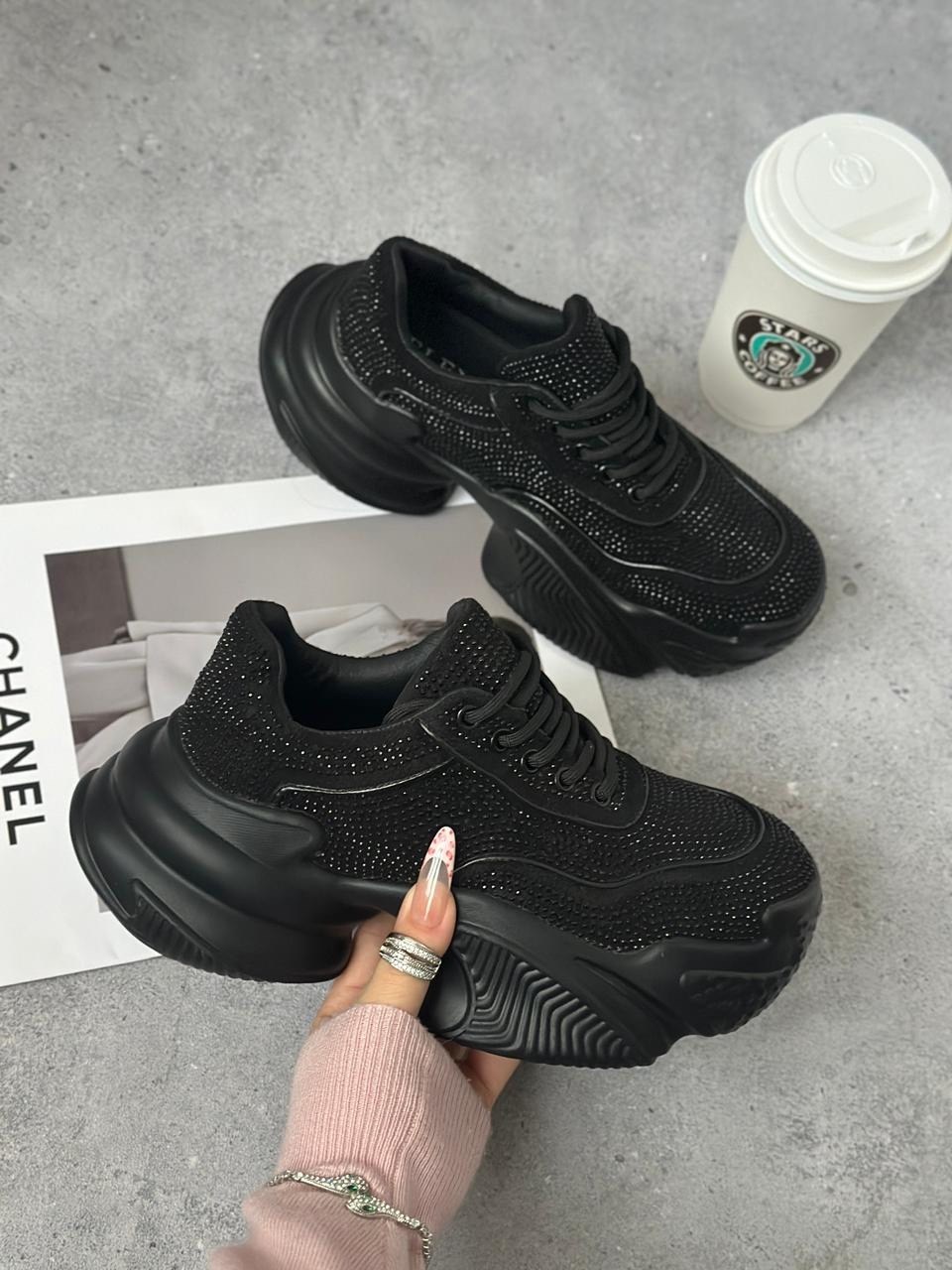 кроссовки женскиe,кроссовки черные,кроссовки со стразами,массивные кроссовки женские,массивные кроссовки