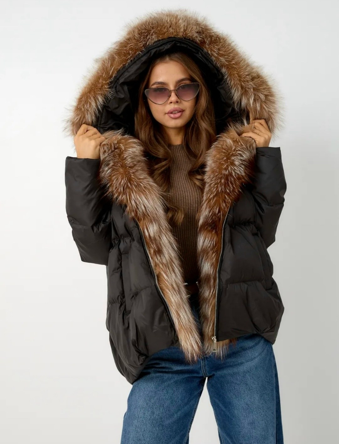 куртка - пуховик с мехом песца city furs,пуховик с натуральным мехом,пуховик женский,пуховик женский с мехом,зимний пуховик с натуральным мехом лисы и капюшоном bomfurs