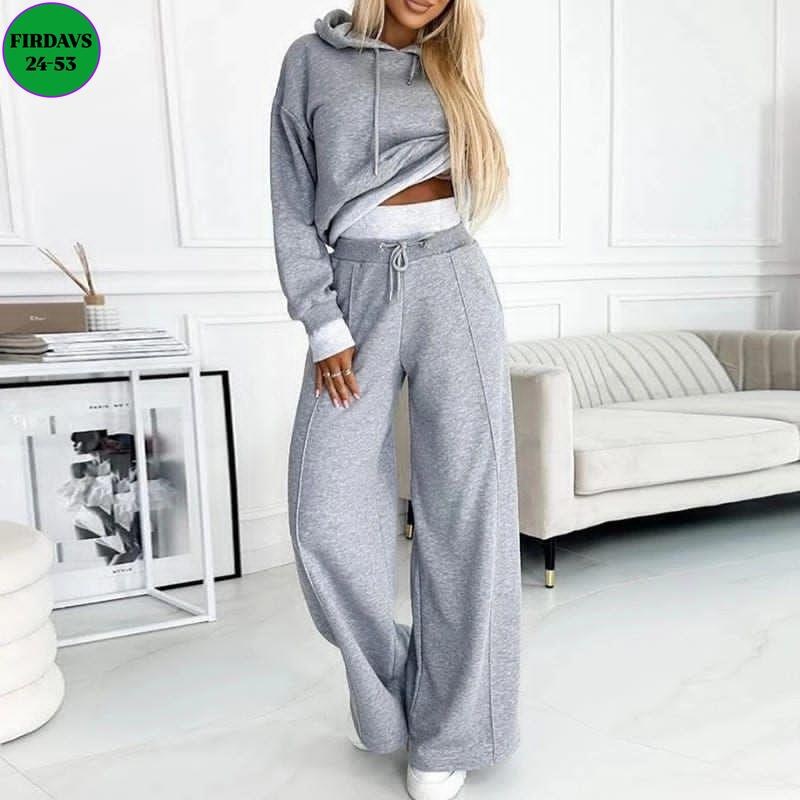 cпортивный костюм женский на флисе,костюм женский на флисе,костюм спортивный женский,трикотажные костюмы,модная толстовка с длинным рукавом и брюки с широкими штанинами