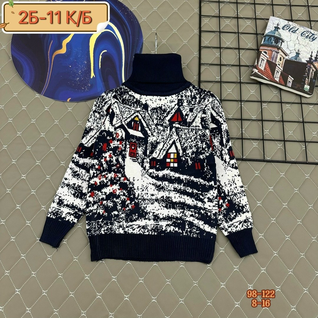 свитера для мальчик,детский свитер с оленями и домиками для мальчиков pulltonic,детский свитер с оленями,свитер детский,свитер pulltonic