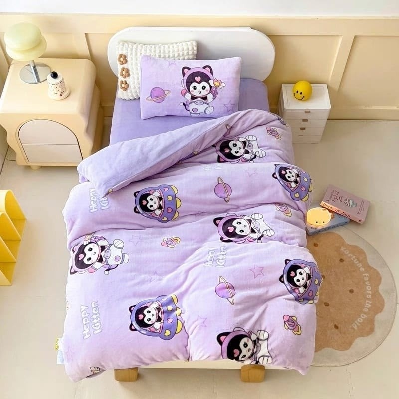 комплект постельного белья sanrio,комплект постельного белья,комплект постельного белья miniso hello kitty kuromi 4 предмета,miniso sanrio kuromi постельное белье из хлопка комплект четырех предметов,