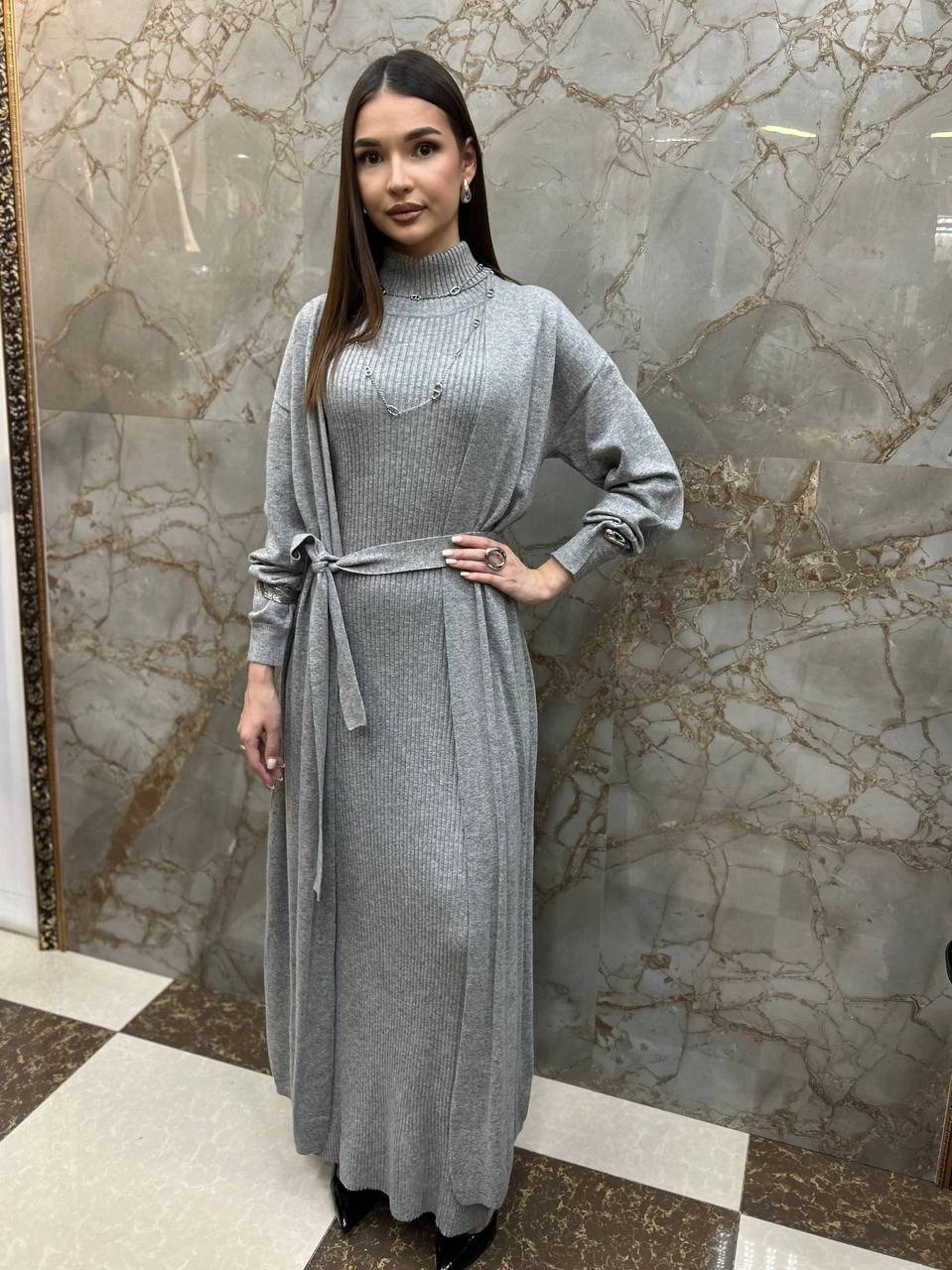 трикотажное платье,теплое платье,платье серое,мусульманская платья,платье