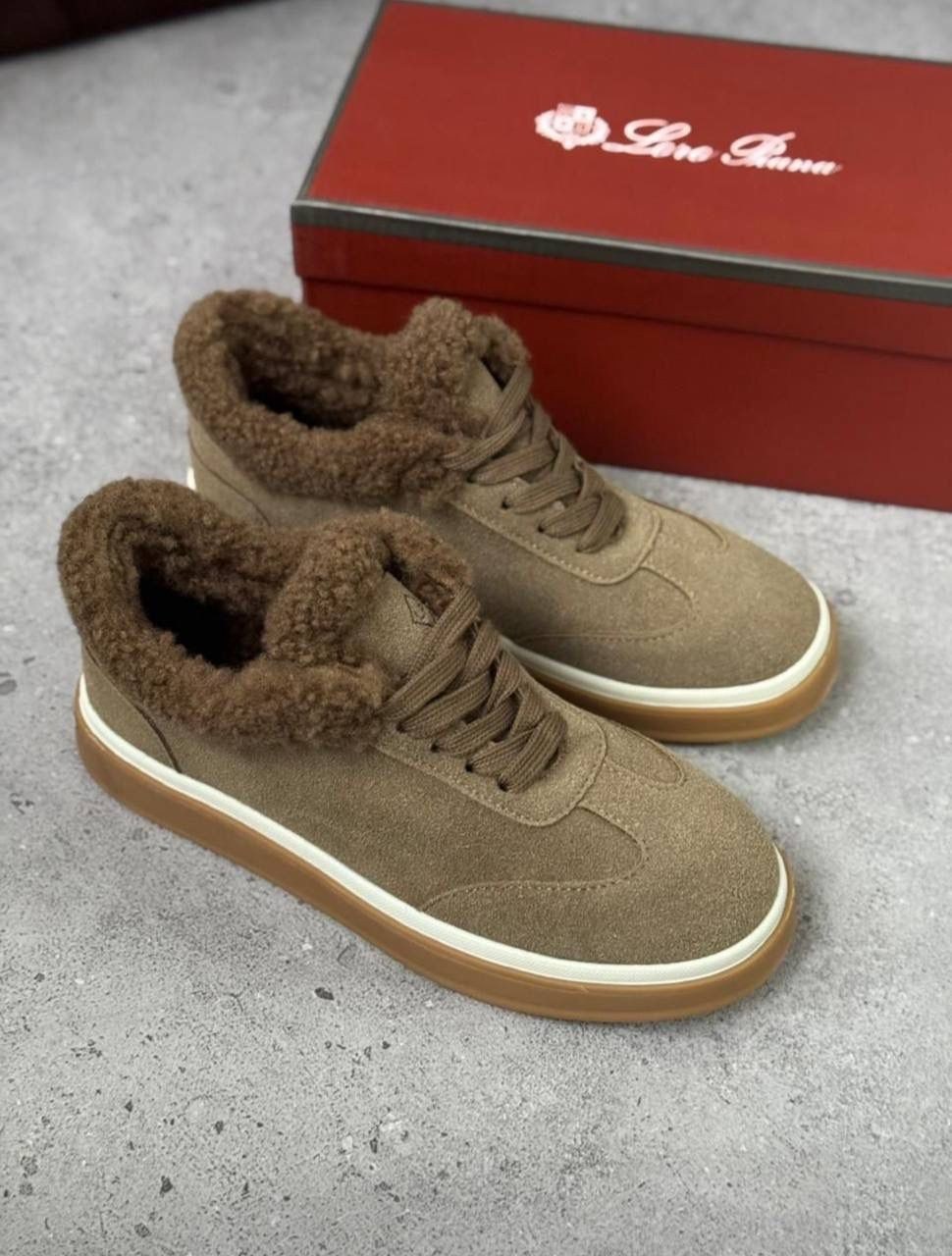 кроссовки loro piana,,зимние женские кроссовки из замши с мехом loro piana серые,зимние кеды loro piana из натуральной замши,брендовые модные замшевые зимние кеды с мехом beplatinum