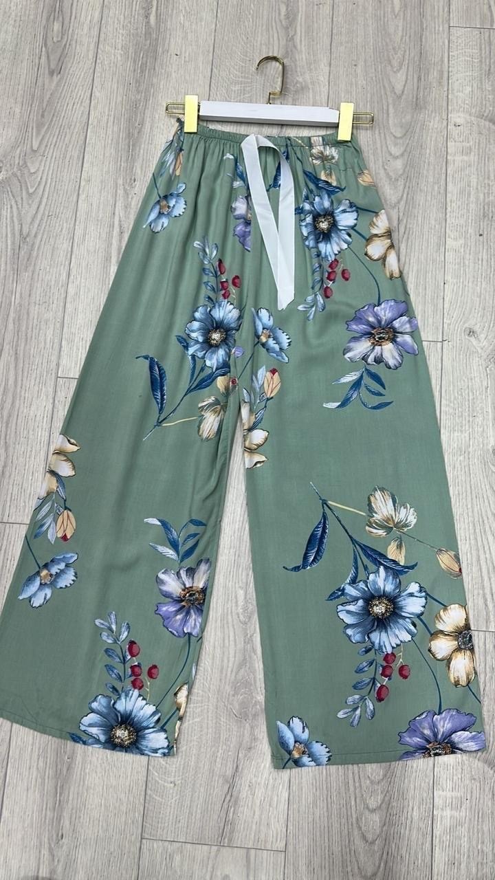 женские летние брюки,брюки палаццо цветочный принт,брюки летние палаццо,летние шифоновые брюки,брюки домашние палаццо