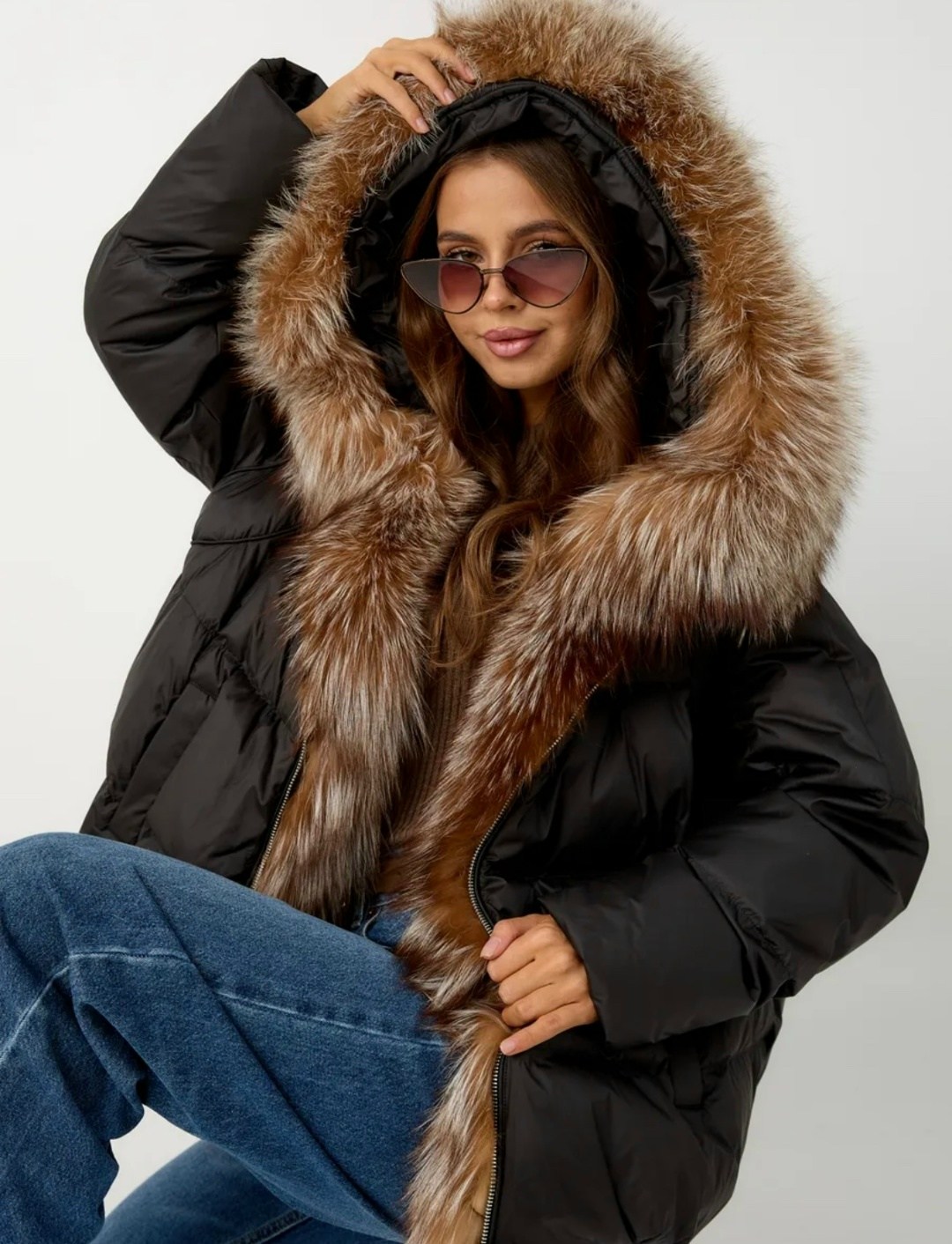 куртка - пуховик с мехом песца city furs,пуховик с натуральным мехом,пуховик женский,пуховик женский с мехом,зимний пуховик с натуральным мехом лисы и капюшоном bomfurs