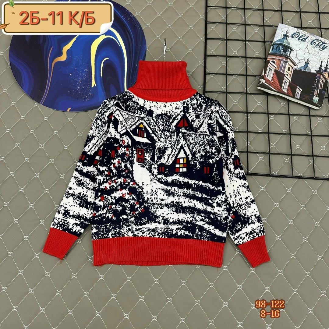 свитера для мальчик,детский свитер с оленями и домиками для мальчиков pulltonic,детский свитер с оленями,свитер детский,свитер pulltonic