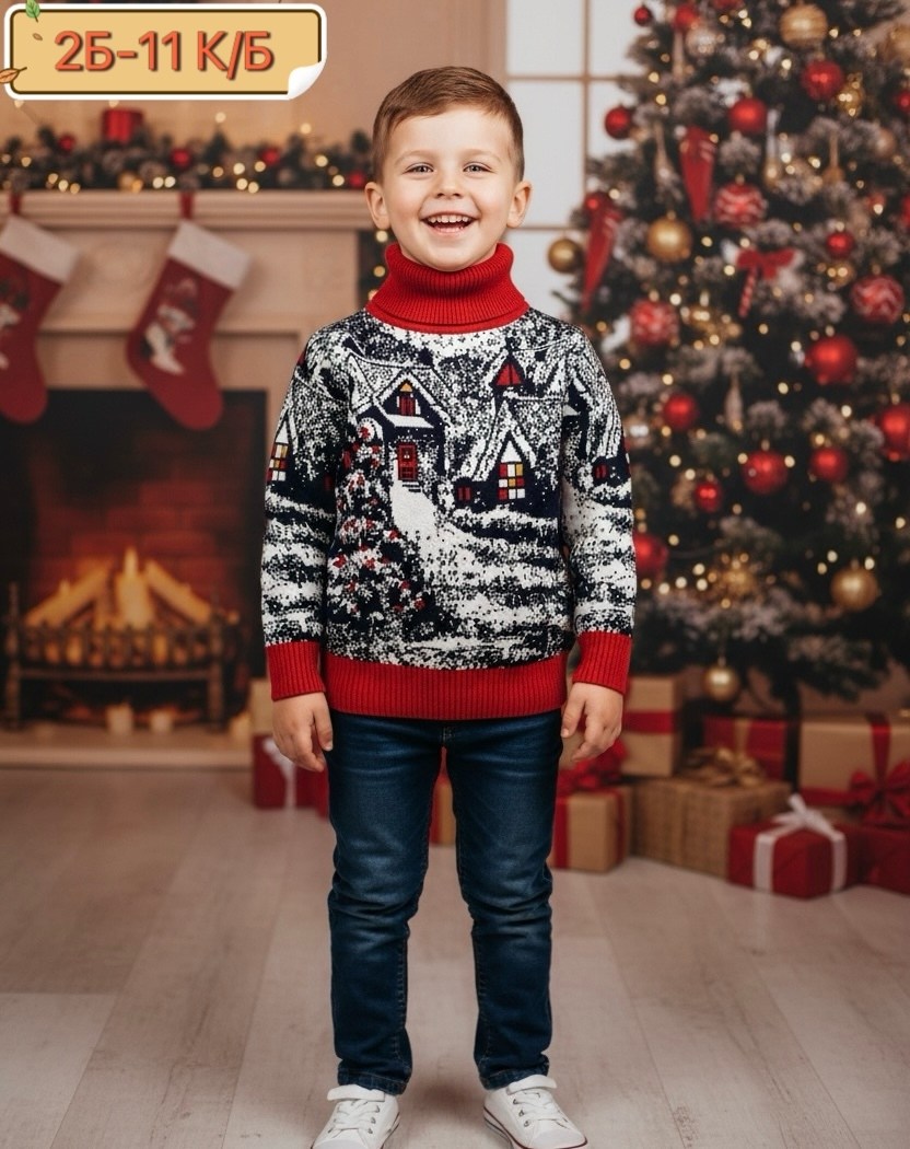 свитера для мальчик,детский свитер с оленями и домиками для мальчиков pulltonic,детский свитер с оленями,свитер детский,свитер pulltonic