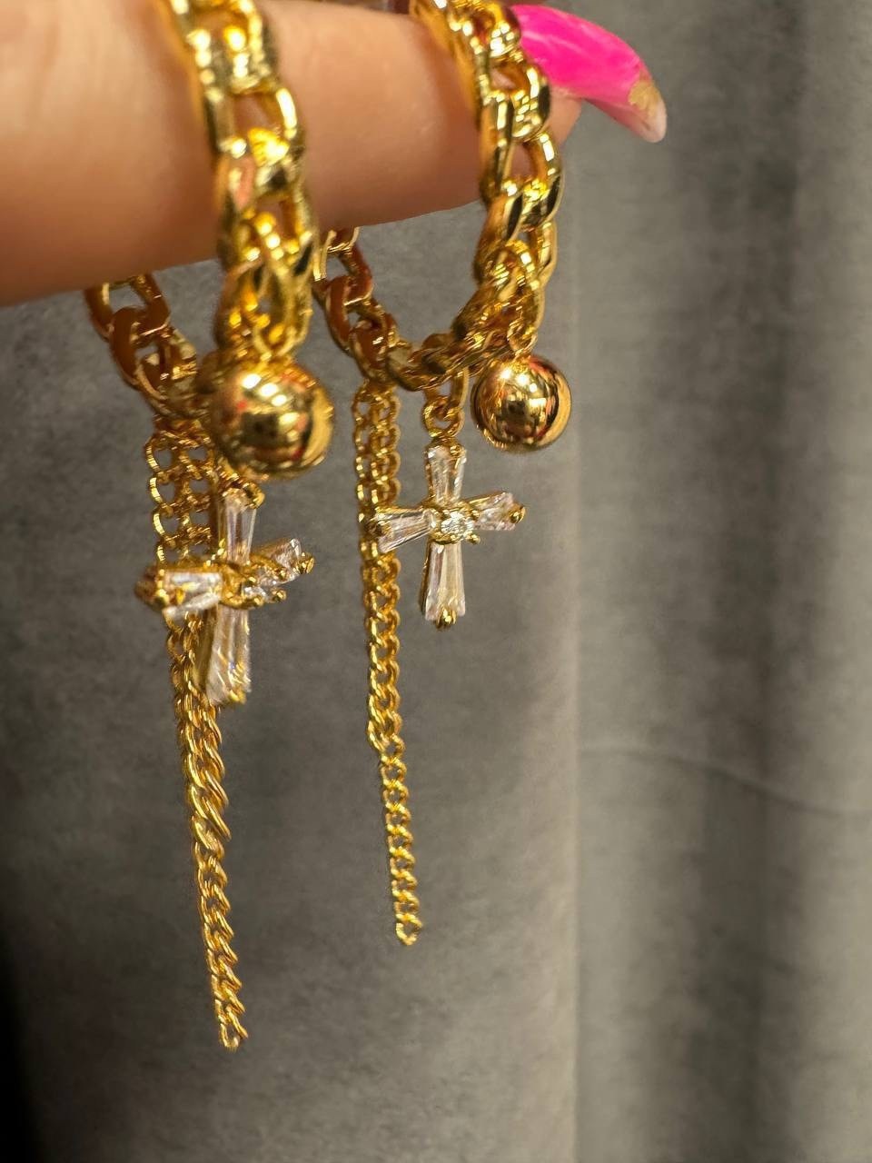 золотые серьги со съемными подвесками,серьга с цепочкой,серьги в виде креста,модные серьги,элегантные серьги