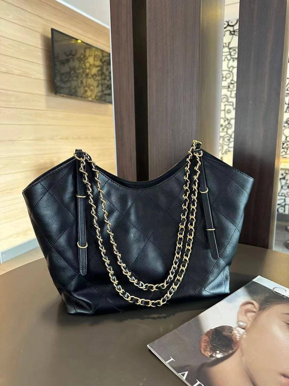 женская сумка chanel,сумка chanel,сумка шоппер шанель,женская черная кожаная сумка chanel shopping bag,брендовые сумочки