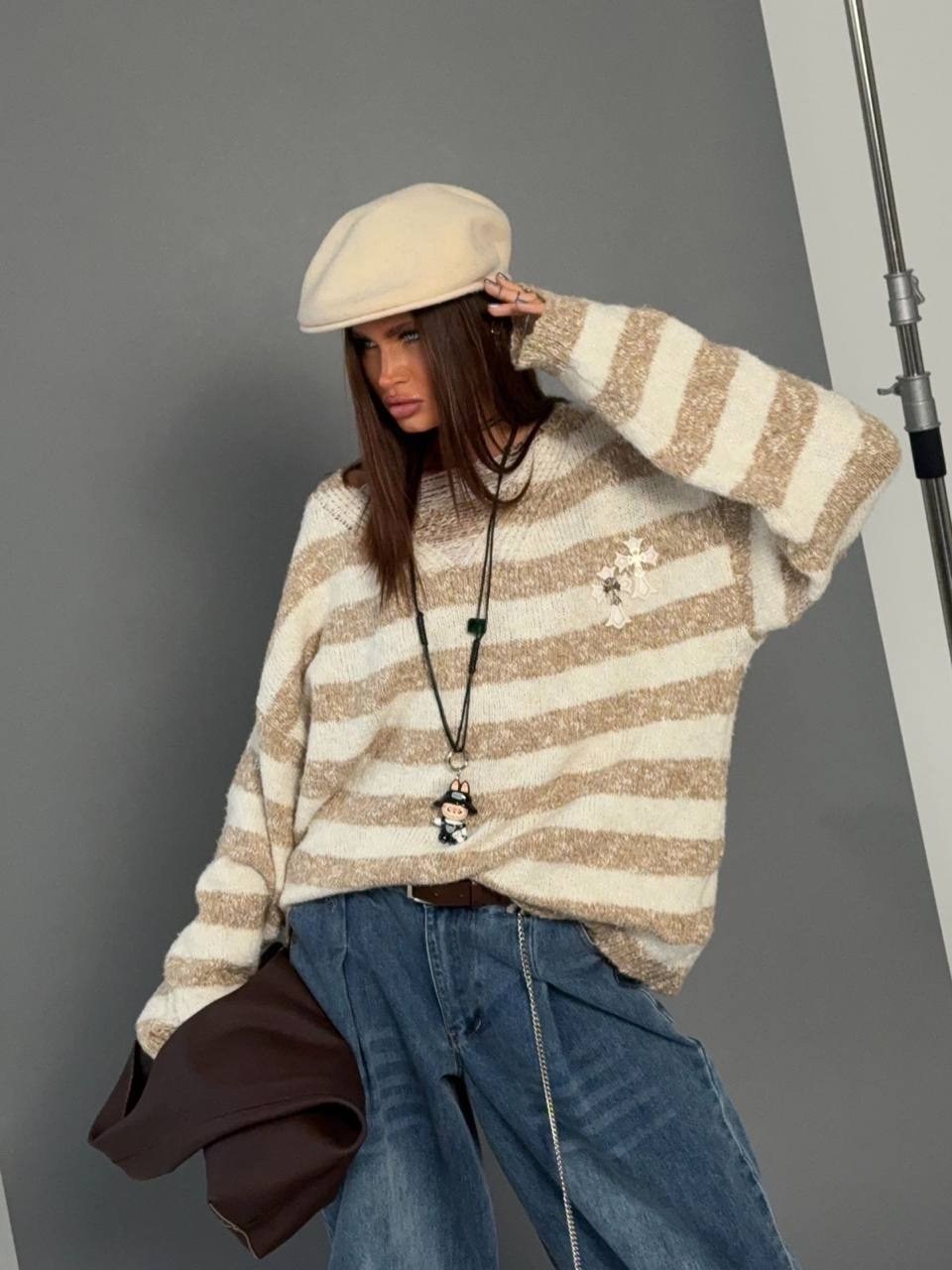 модные свитера,свитер в полоску,свитер,свитер женский,вязаный свитер