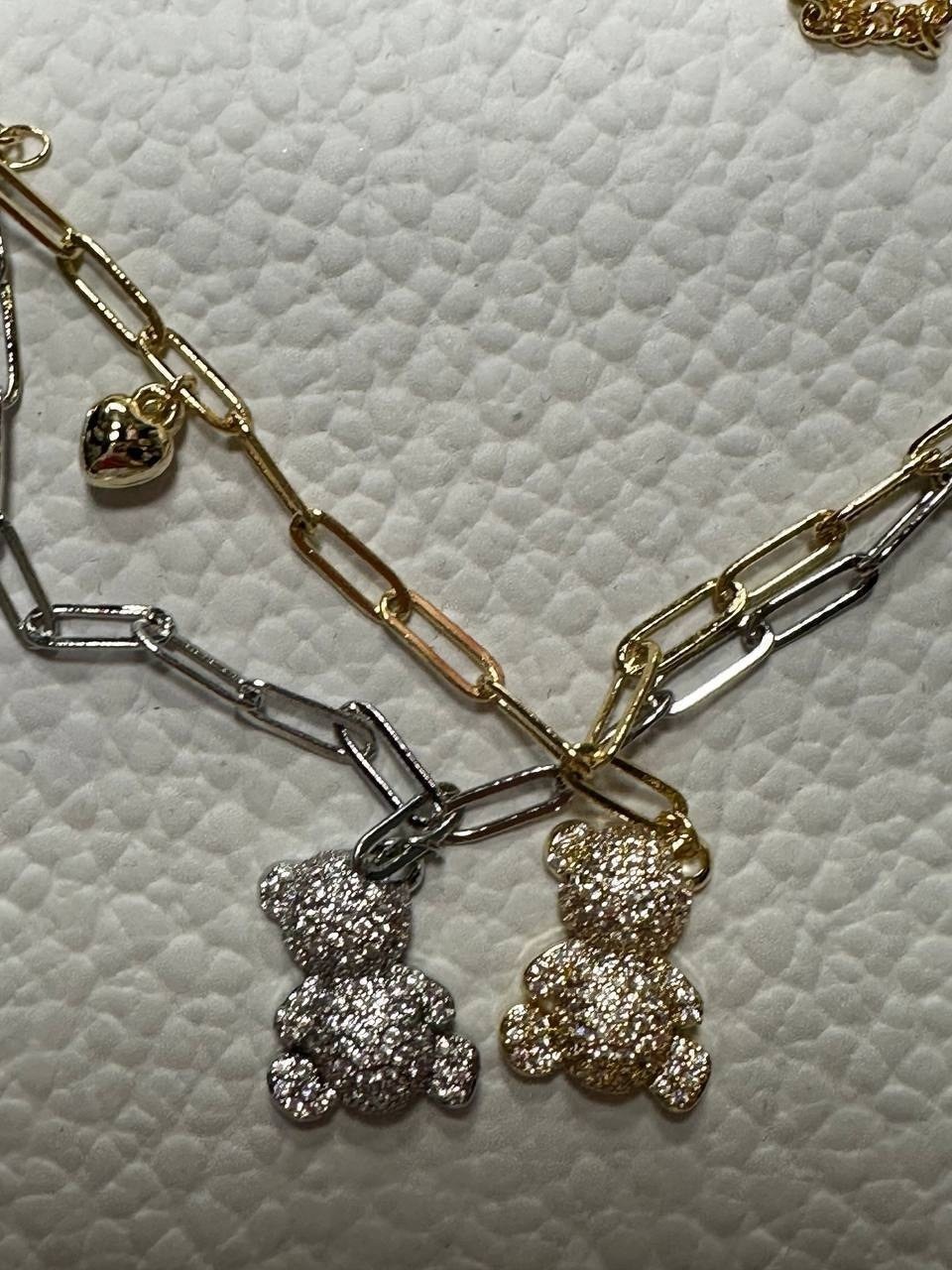 цепочка с подвесками,цепочки,колье с подвесками,ожерелье с подвесками,ожерелье с мишкой