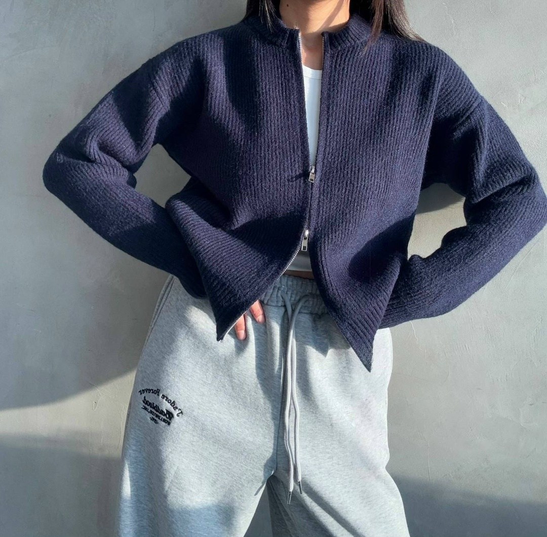 кардиган на молнии вязаный укороченный,женский трикотажный кардиган на молнии,вязаный кардиган на молнии,кардиган,повседневный однотонные вязаный кардиган на молнии