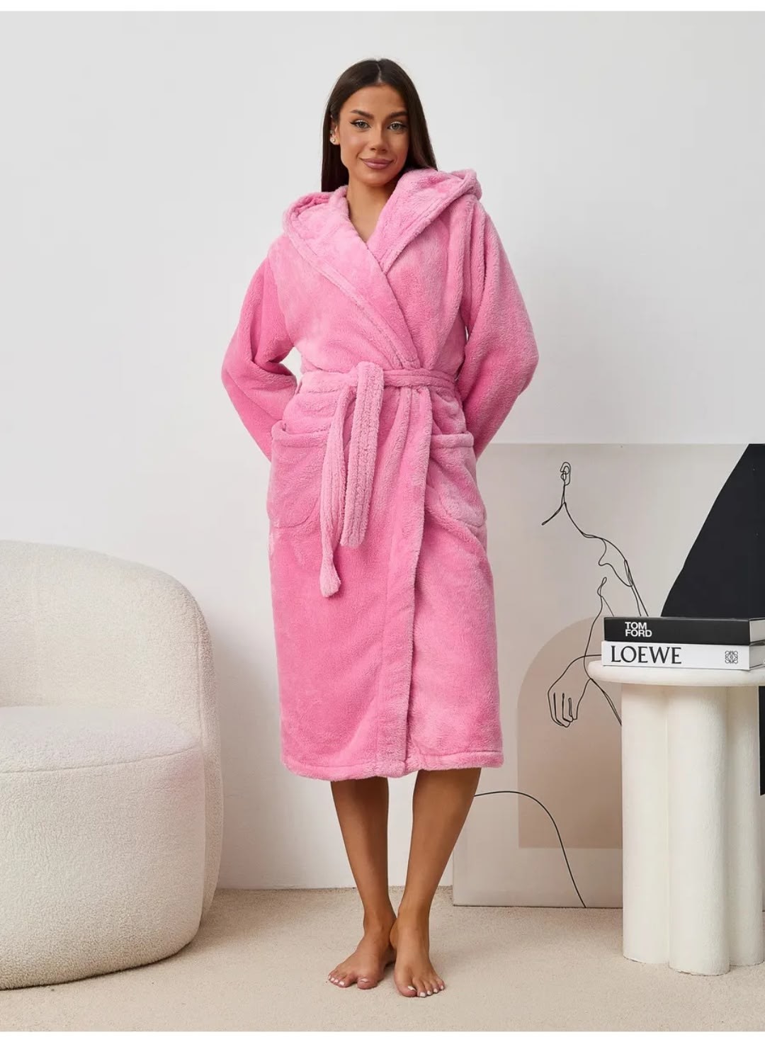 халат женский махровый,нежно-розовый теплый халат из велсофта с капюшоном,халат розовый,озон женские махровые халаты,халат женский махровый с капюшоном