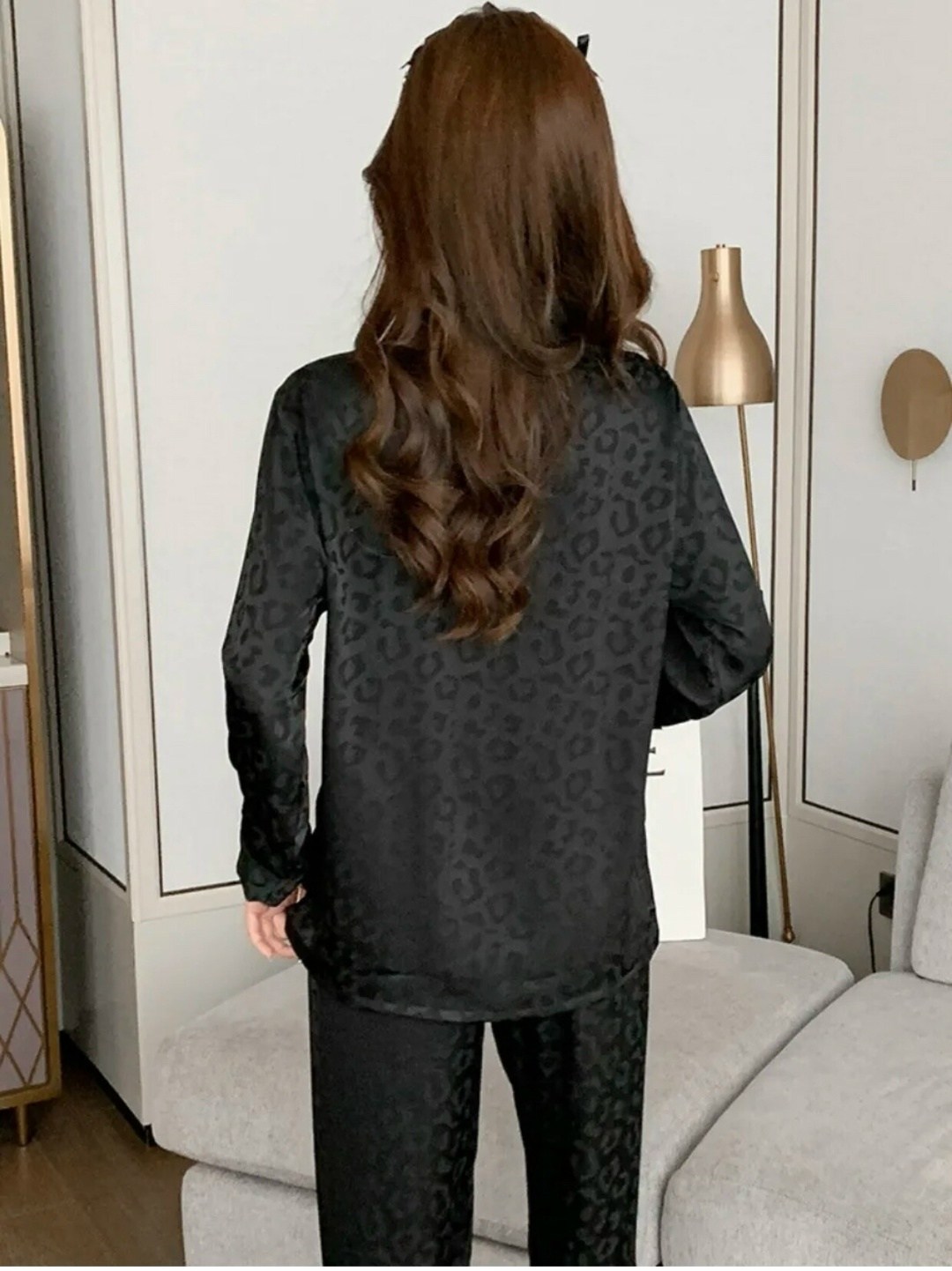 пижама со штанами и рубашкой шелковая домашняя seraphine,пижамы женски,женская шелковая пижама,пижама женская шелковая с длинным рукавом и брюками,пижама из искусственного шелка