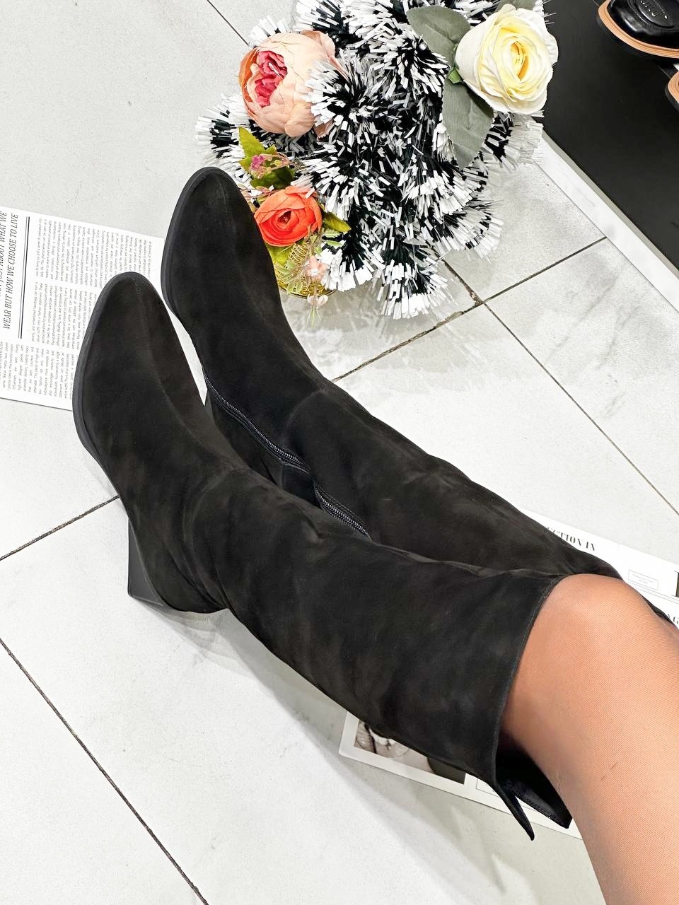 сапоги женские,сапоги на каблуке замшевые,сапоги демисезонные на каблуке трубы gold heels,,сапоги на широком каблуке