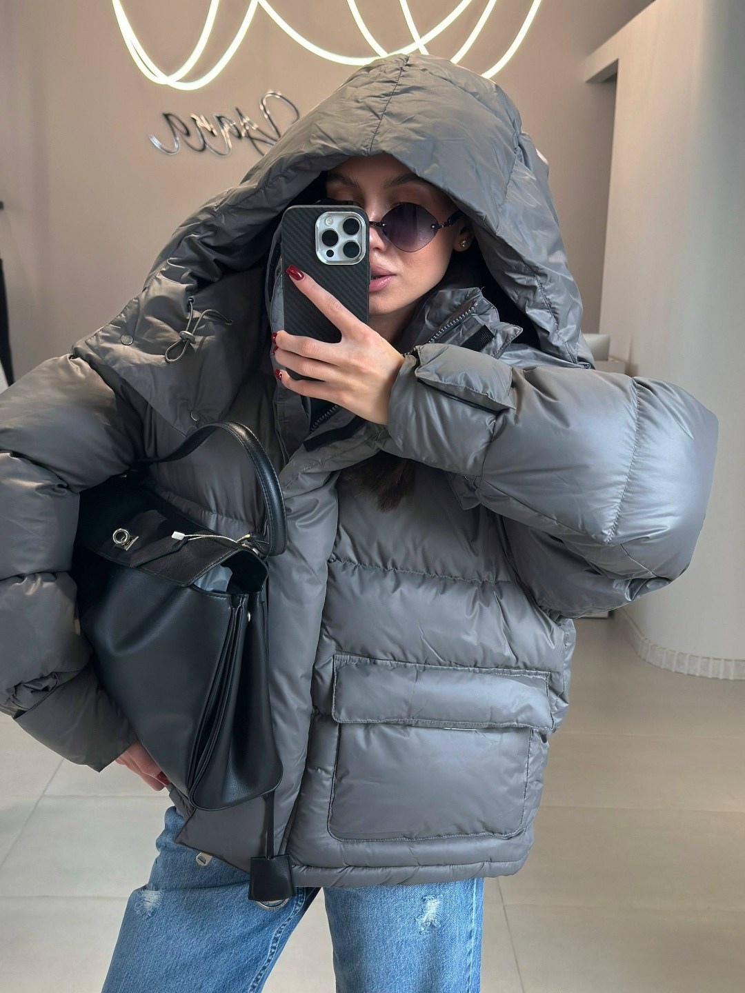 куртка зимняя с капюшоном короткая оверсайз epic love цвет серо-зеленый хаки,куртка осень зима с капюшоном короткая оверсайз epic love,куртка зимняя с капюшоном короткая оверсайз epic love,зимняя курт