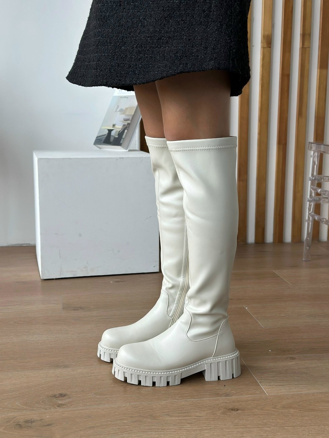 сапоги-ботфорты демисезонные на низком каблуке ciaociao store,сапоги-ботфорты демисезонные на низком каблуке ciaociao store цвет молочный,ботфорты женские,женские сапоги,демисезонные ботфорты