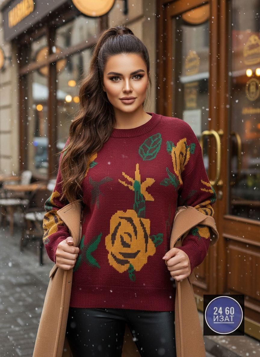 джемпер с розами,кофта вязаная,свитер,вязаные свитера,женские вязаные свитера