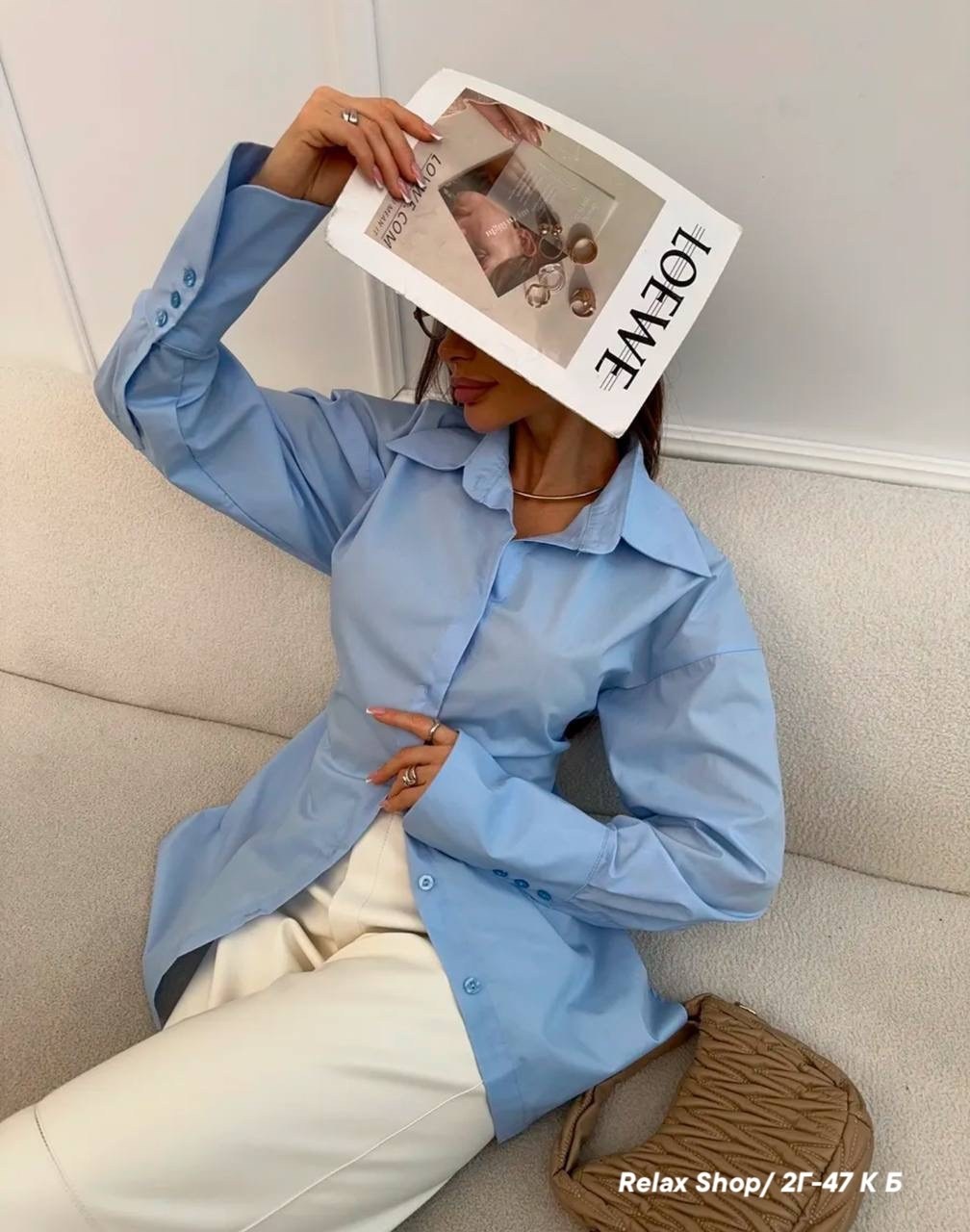 рубашка женская,голубая рубашка женская оверсайз,женская рубашка голубая,голубая рубашка оверсайз,рубашка dilanavip 2062 голубая