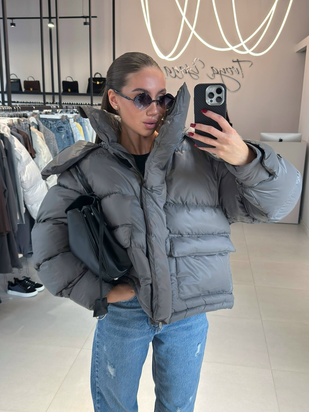 куртка зимняя с капюшоном короткая оверсайз epic love цвет серо-зеленый хаки,куртка осень зима с капюшоном короткая оверсайз epic love,куртка зимняя с капюшоном короткая оверсайз epic love,зимняя курт