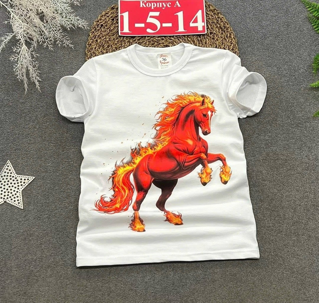 детская футболка 3d огненная лошадь,детская футболка,футболка для мальчиков,новогодние футболки,футболка огненная лошадь