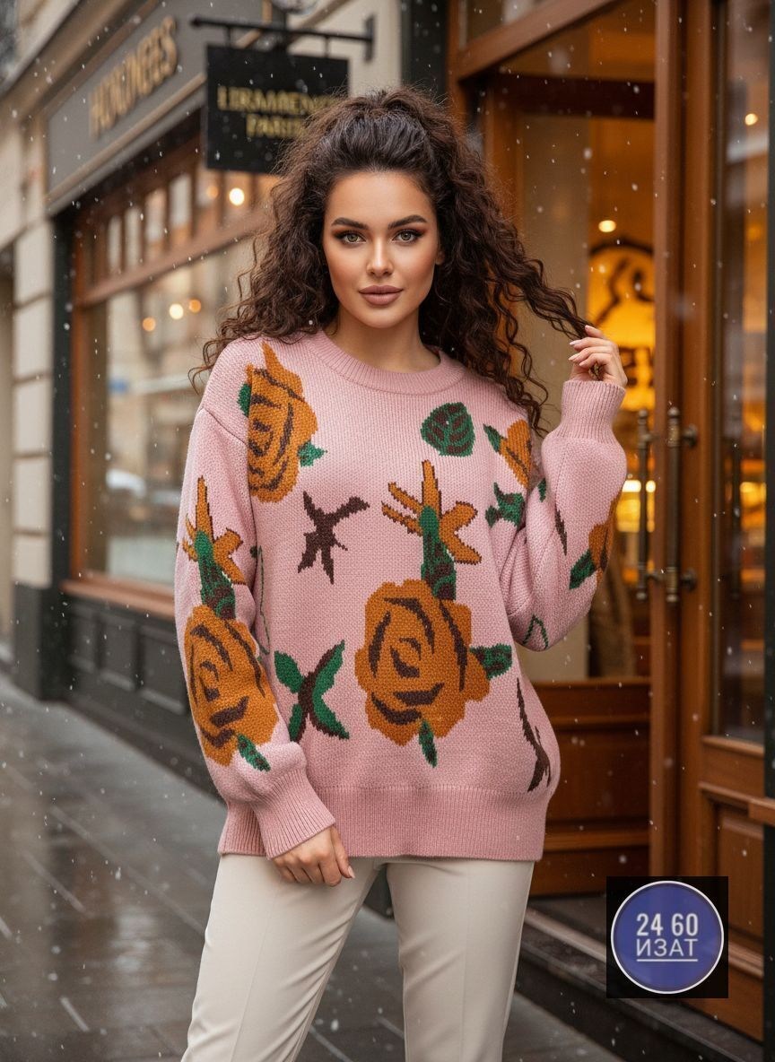 джемпер с розами,кофта вязаная,свитер,вязаные свитера,женские вязаные свитера