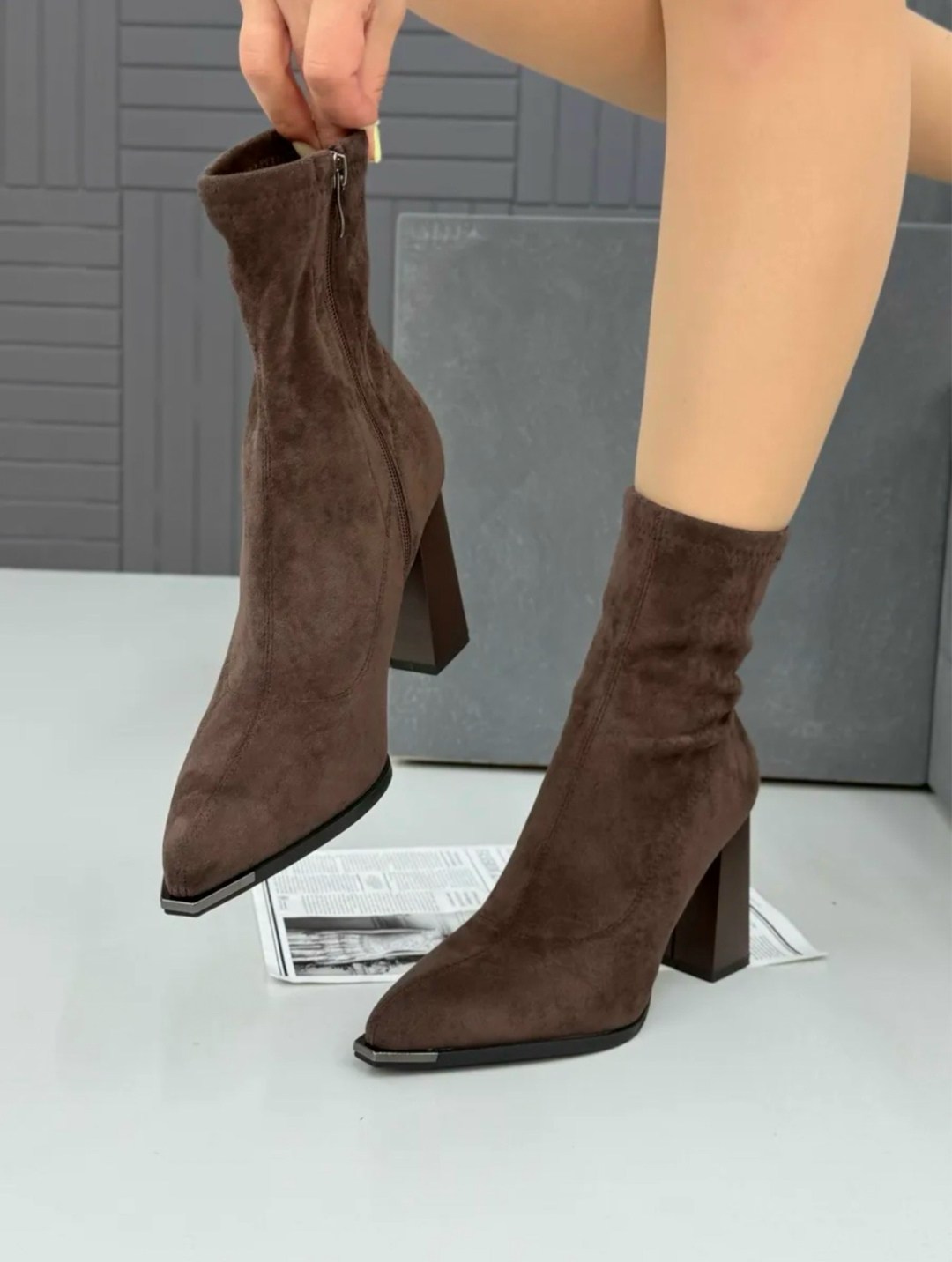 ботильоны демисезонные чулки на каблуке londri 306462715,ботильоны замшевые,женские ботильоны,ботильоны,ботильоны демисезонные чулки на каблуке londri