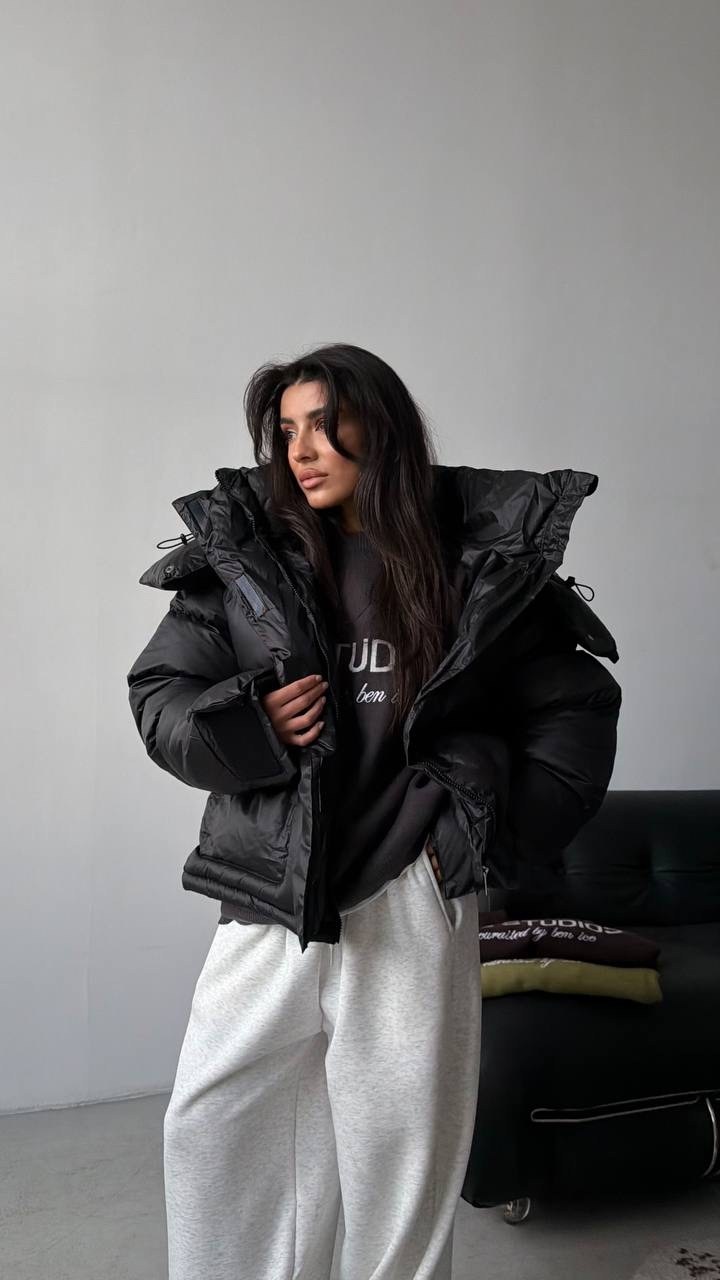 куртка зимняя с капюшоном короткая оверсайз epic love цвет серо-зеленый хаки,куртка осень зима с капюшоном короткая оверсайз epic love,куртка зимняя с капюшоном короткая оверсайз epic love,зимняя курт