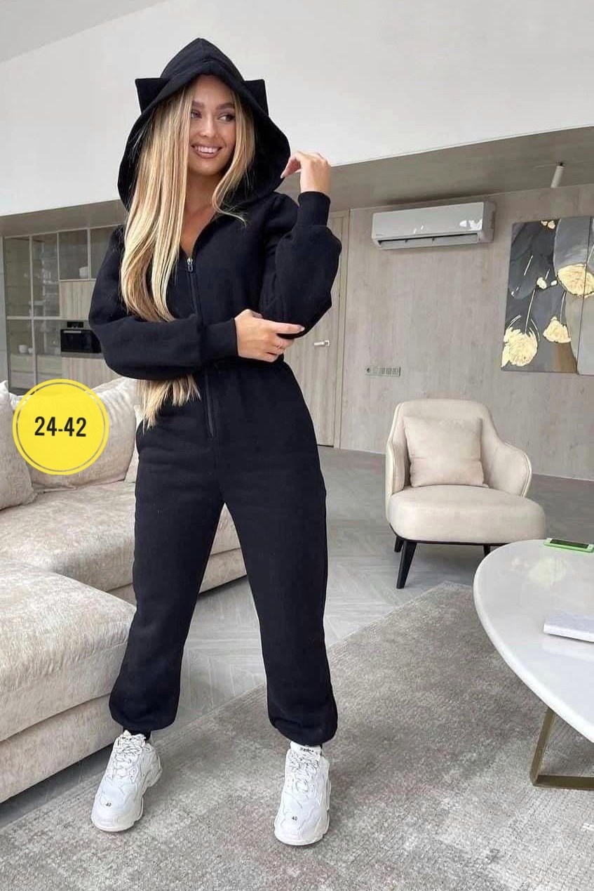 комбинезон на флисе,теплый комбинезон,женские комбинезоны,комбинезон с ушками женский на флисе,комбез из футера женский