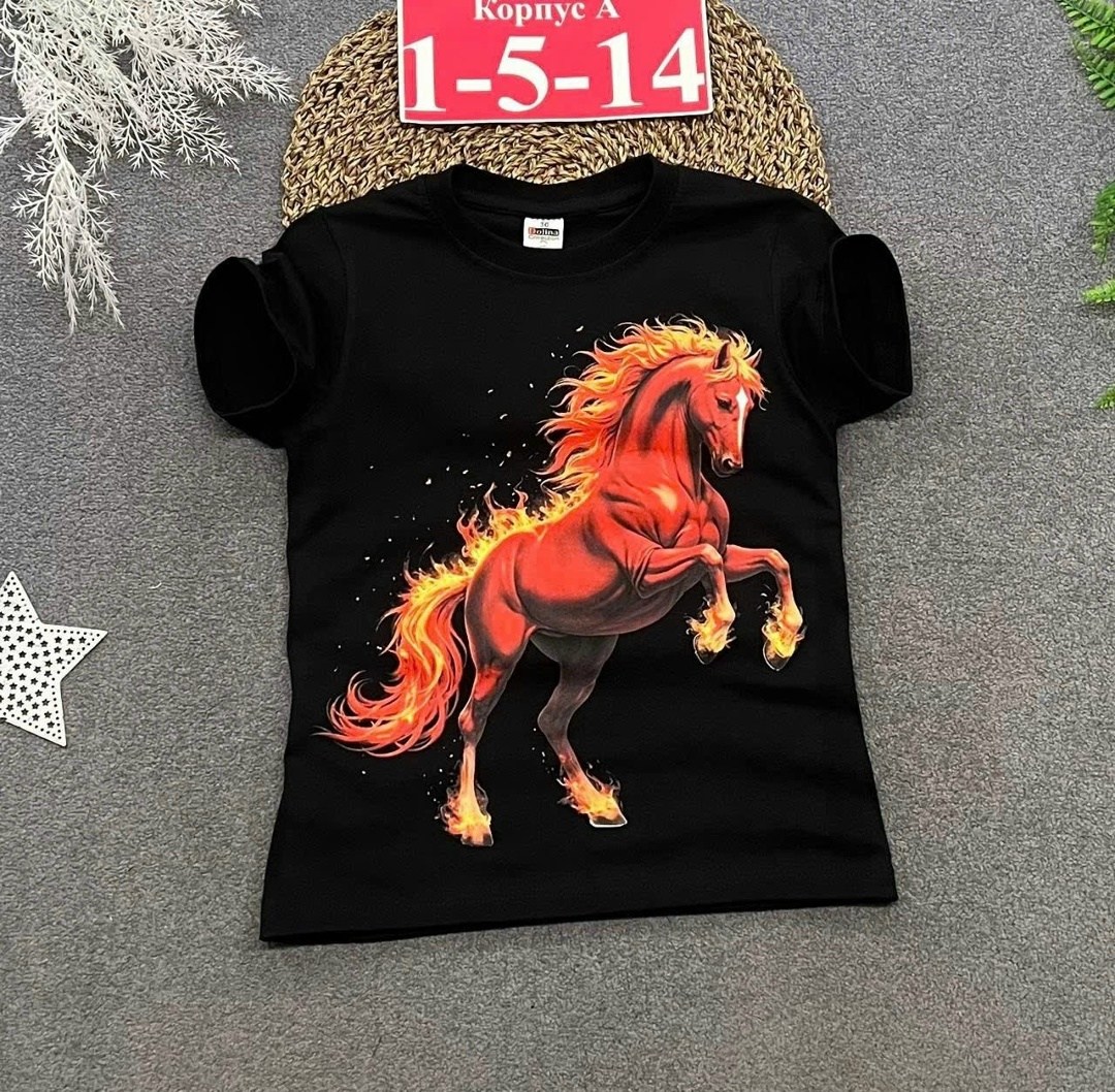 детская футболка 3d огненная лошадь,детская футболка,футболка для мальчиков,новогодние футболки,футболка огненная лошадь