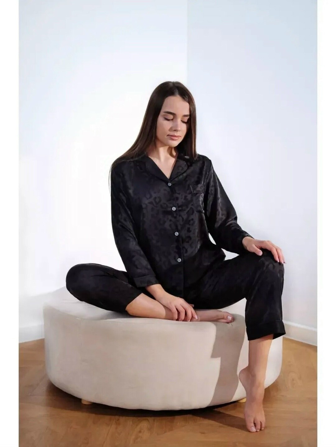 пижама со штанами и рубашкой шелковая домашняя seraphine,пижамы женски,женская шелковая пижама,пижама женская шелковая с длинным рукавом и брюками,пижама из искусственного шелка