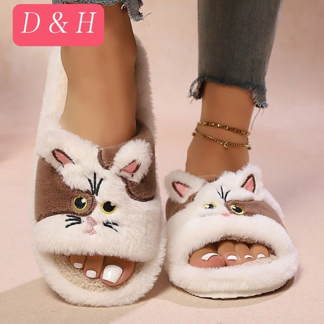 женские домашние тапочки с открытым носком,женские домашние пушистые тапочки из искусственного меха с открытым носком,cat slippers женские легкие пушистые домашние тапочки,женские тапки,пушистые женск