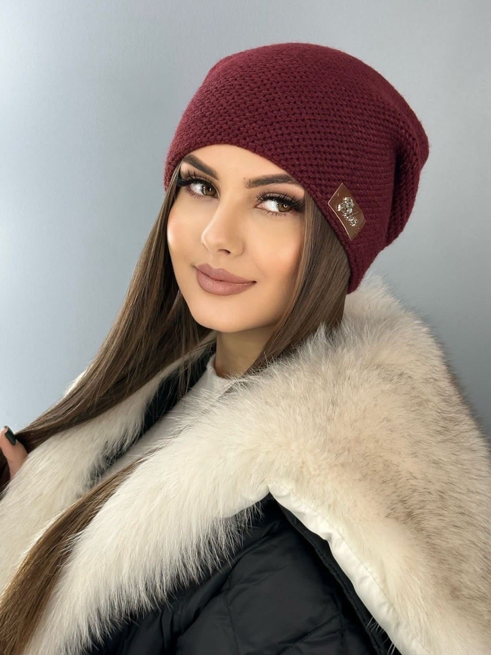 женские шапки,шапка для женщин,шапка зимняя вязаная,стильная шапка,шапки комплект женская